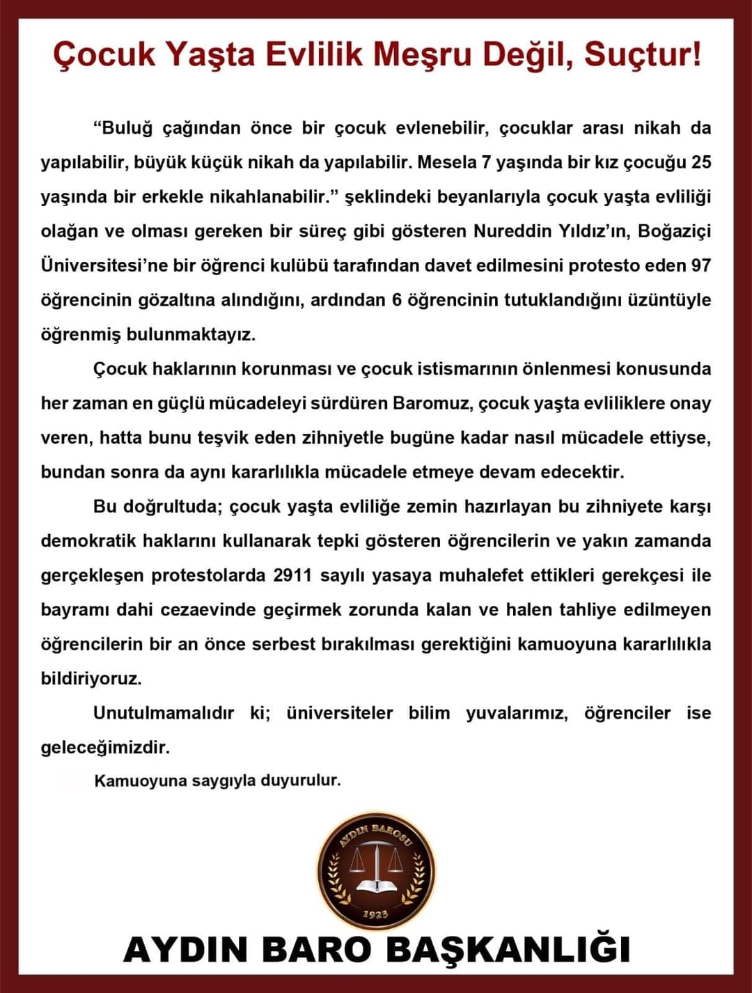 Çocuk Yaşta Evlilik Meşru Değil, Suçtur!