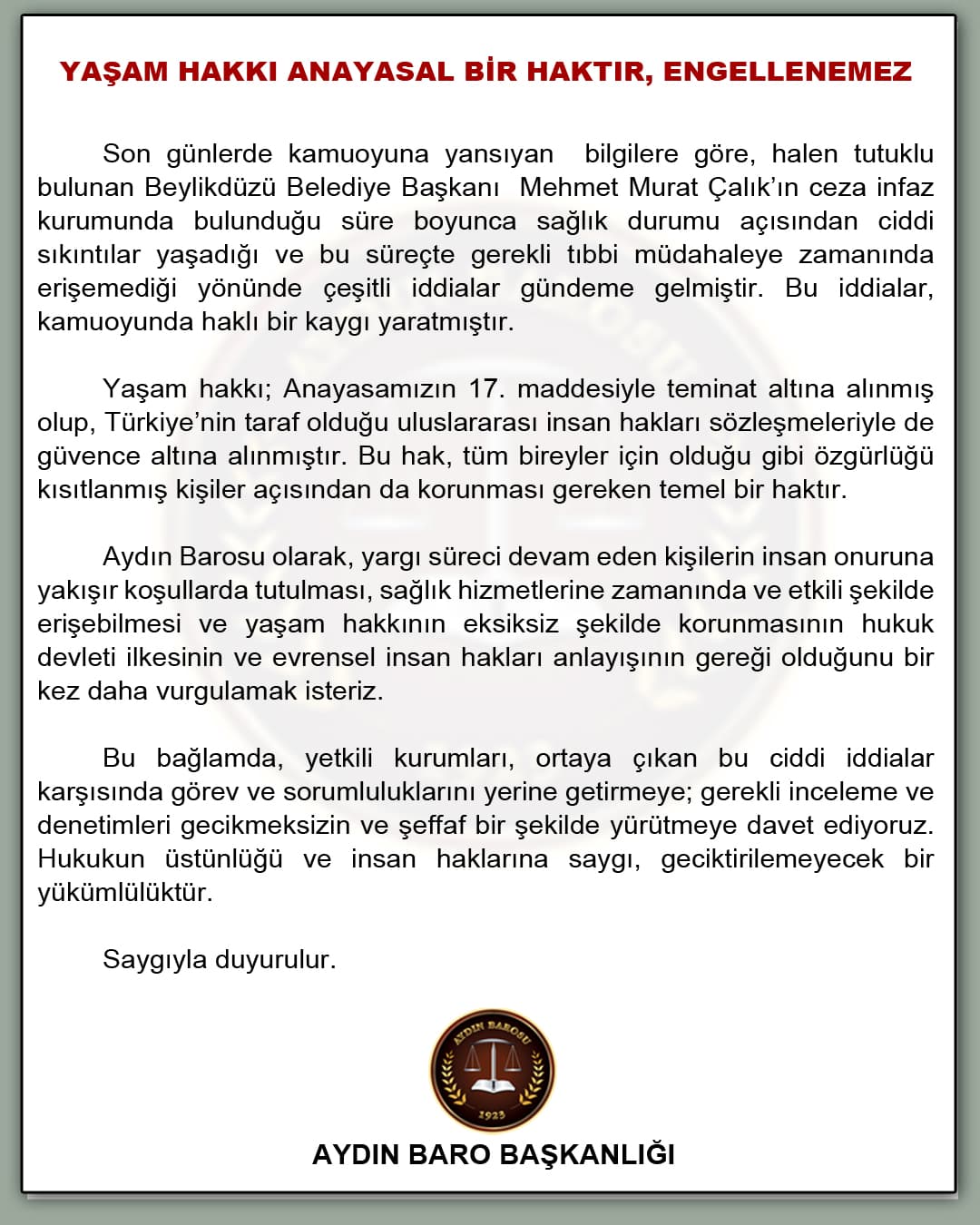 YAŞAM HAKKI ANAYASAL BİR HAKTIR, ENGELLENEMEZ 